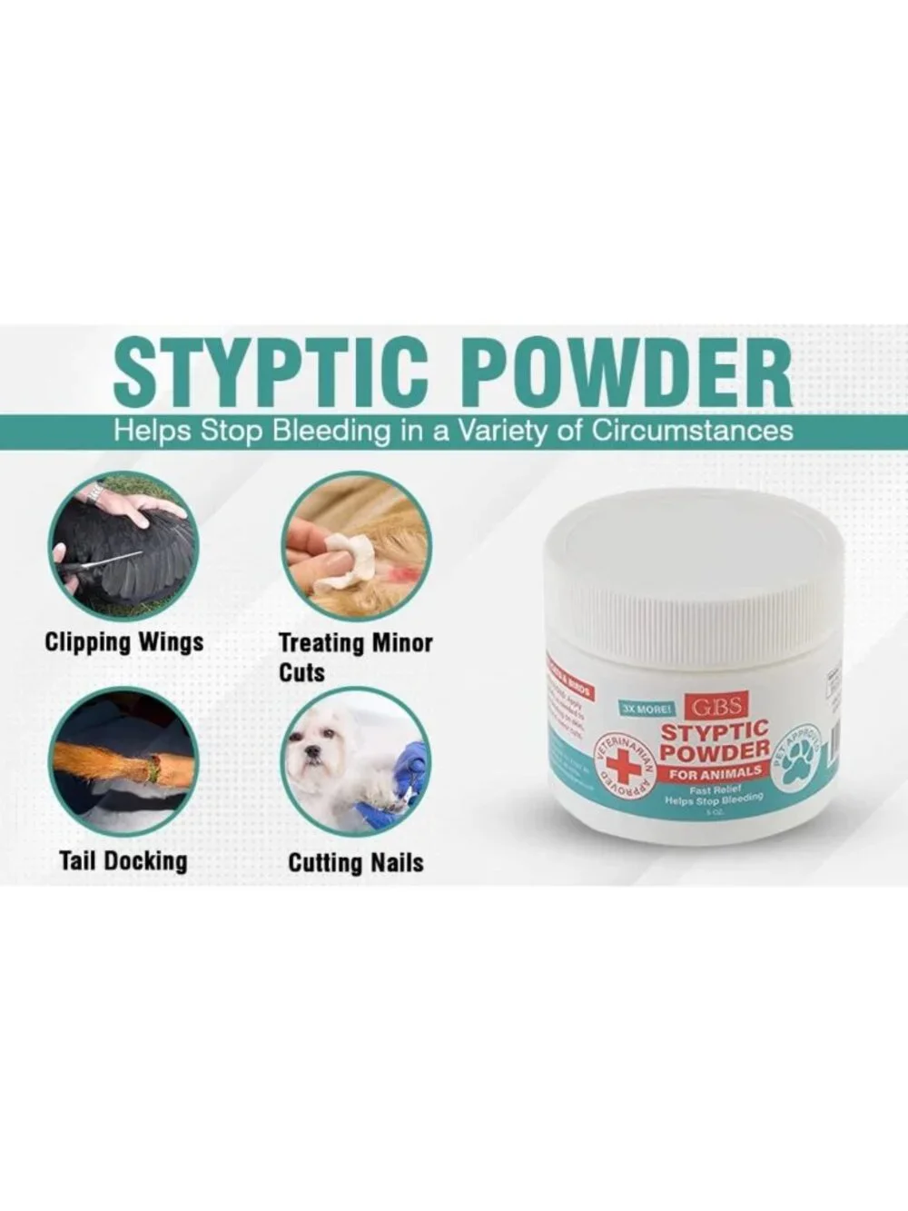 5 oz Pet Styptic Powder for Quick Blood Clotting - First Aid for Dogs, Cats